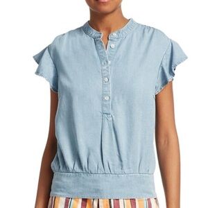 FRAME Smocked Flounce Blouse